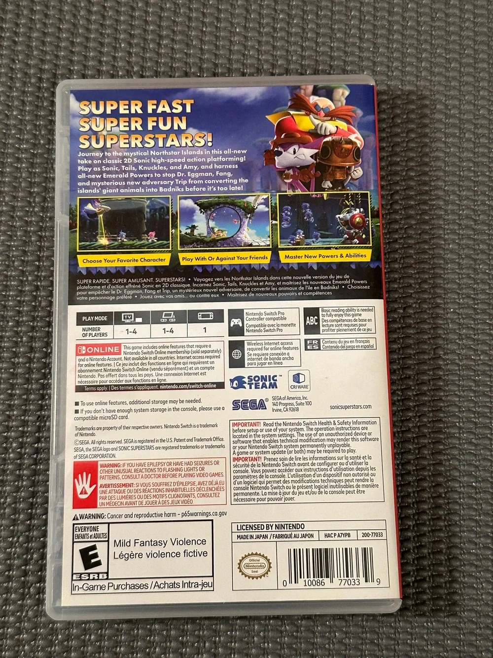 Sonic Superstars - Nintendo Switch game with case
